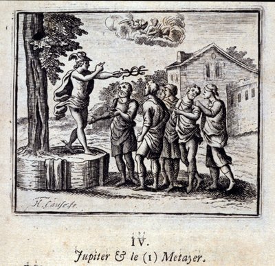 Jupiter en de Metayer. Fabels van Jean de La Fontaine. Illustratie door François Chauveau. Editie van 1728. door Francois Chauveau