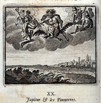 Jupiter en de donder. Fabels van Jean de La Fontaine. Illustratie door François Chauveau. Editie van 1728. door Francois Chauveau