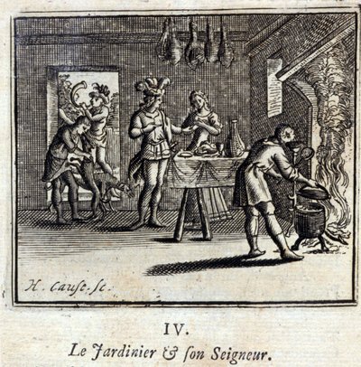 De tuinman en zijn heer. Fabels van Jean de La Fontaine. Illustratie door François Chauveau. Editie van 1728. door Francois Chauveau