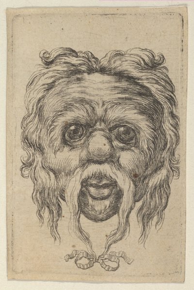 Masker met een lange snor vastgebonden met een lint onder de kin, uit Divers Masques, ca. 1635-45 door Francois Chauveau