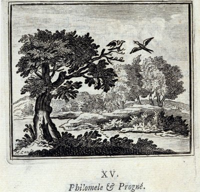 Philomele en Progne. Fabels van Jean de La Fontaine. Illustratie door François Chauveau. Editie van 1728. door Francois Chauveau