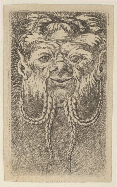 Satyrmasker met overlappende hoorns en vier gevlochten baardstrengen, uit Divers Ma door Francois Chauveau