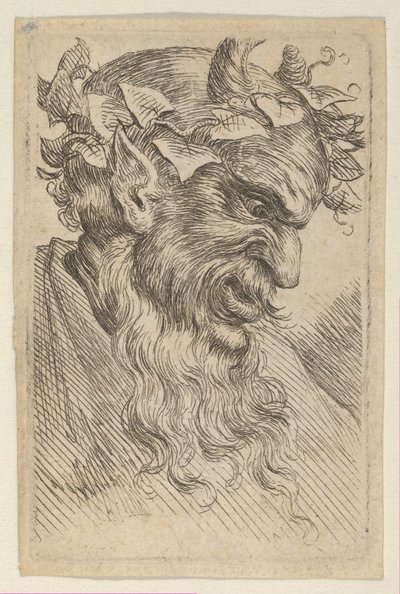 Satermasker met een Kroon van Klimop, naar Rechts Kijken, uit Divers Masques, ca. 1635-45 door Francois Chauveau
