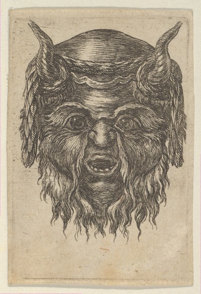 Satermasker met een laurierkrans over de hoorns gedrapeerd, uit Divers Masques, ca. 1635-45 door Francois Chauveau