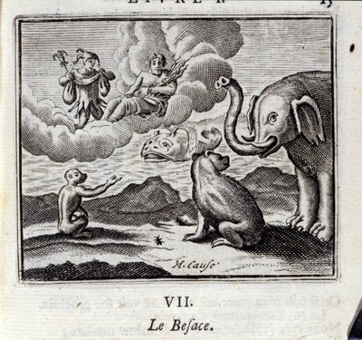 De Zak. Fabels van Jean de La Fontaine. Illustratie door François Chauveau. Editie van 1728. door Francois Chauveau