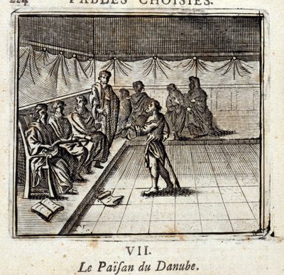 De boer van de Donau. Fabels door Jean de La Fontaine (1621-95). Illustratie door François Chauveau (1613-1676). Editie van 1728. door Francois Chauveau