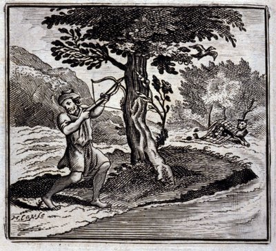 De Leeuw en de Rat. Fabels van Jean de La Fontaine. Illustratie door François Chauveau. Editie van 1728. door Francois Chauveau