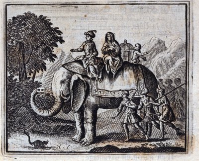 De rat en de olifant. Fabels van Jean de La Fontaine. Illustratie door François Chauveau. Editie van 1728. door Francois Chauveau
