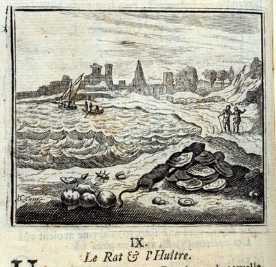 De rat en de oyer. Fabels van Jean de La Fontaine. Illustratie door François Chauveau. Editie van 1728. door Francois Chauveau