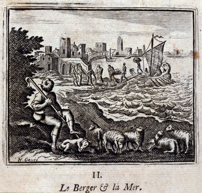 De herder en de zee. Fabels door Jean de La Fontaine (1621-95). Illustratie door François Chauveau (1613-1676). Editie van 1728. door Francois Chauveau