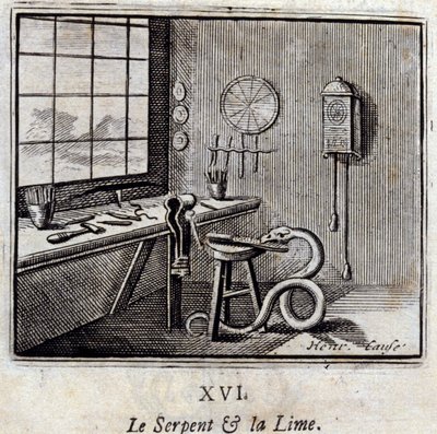 De slang en de linde. Fabels van Jean de La Fontaine (1621-95). Illustratie door François Chauveau (1613-1676). Editie van 1728. door Francois Chauveau