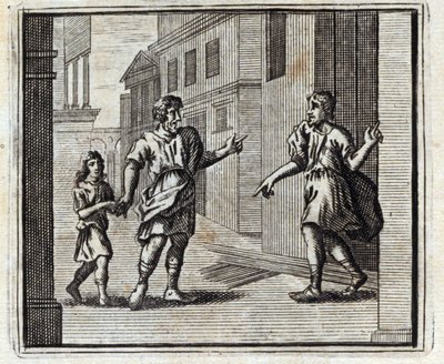 De ontrouwe bewaarder. Fabels van Jean de La Fontaine. Illustratie door François Chauveau. Editie van 1728. door Francois Chauveau