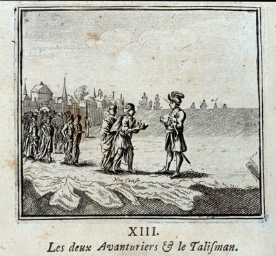 De twee avonturiers en de talisman. Fabels van Jean de La Fontaine (1621-95). Illustratie door François Chauveau (1613-1676). Editie van 1728. door Francois Chauveau