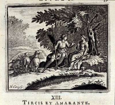 Tircis en Amaranth. Fabels door Jean de La Fontaine (1621-95). Illustratie door François Chauveau (1613-1676). Editie van 1728. door Francois Chauveau