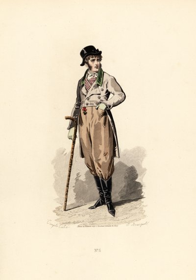 Man in loszittende jas, vest, broek en laarzen door Francois Claudius (after) Compte Calix