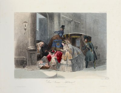 Een goede daad, uit Les Modes Parisiennes, c.1860 door Francois Claudius after Compte Calix