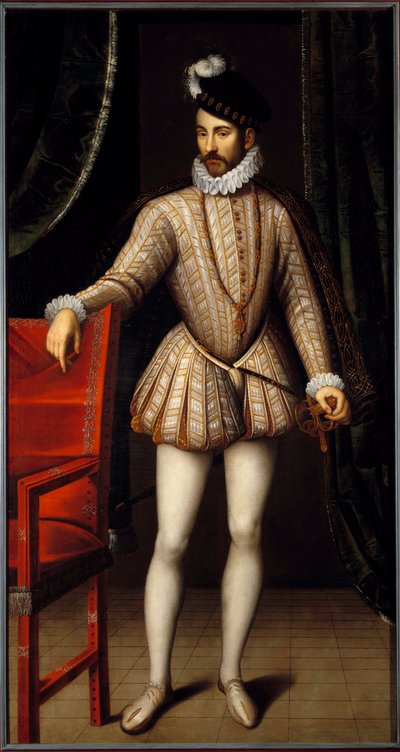 Portret ten voeten uit van Karel IX (1550 - 1574) koning van Frankrijk door François Clouet