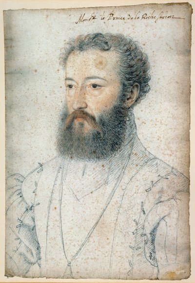 Portret van Charles de Bourbon, Prins van La Roche-sur-Yon (1515-1565). Tekening met rood krijt en zwarte steen door Clouet Francois (1515-1572) door François Clouet