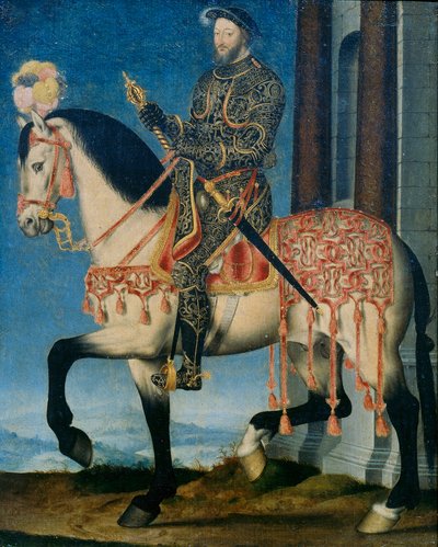 Portret van Frans I van Frankrijk te paard door François Clouet