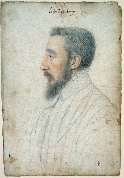 Portret van Hendrik II, Koning van Frankrijk (1519 - 1559), circa 1547. Tekening met rood krijt en zwarte steen door Clouet Francois (1515-1572) door François Clouet