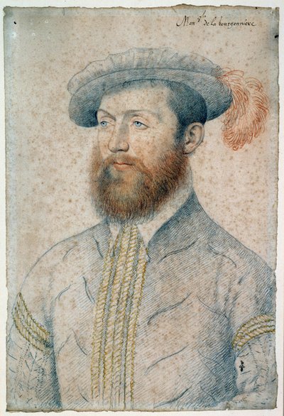 Portret van Jean Du Plessis, Heer van de Bourgonniere (1525 - 1594). Tekening met rood krijt en zwarte steen door Francois Clouet (1515-1572) door François Clouet