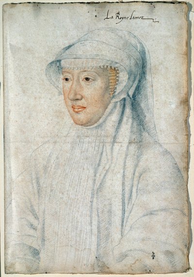Portret van koningin Eleonore van Habsburg (1498-1558), tweede vrouw van Francois I. Tekening met zwarte steen en rood krijt door Francois Clouet (1515-1572) door François Clouet