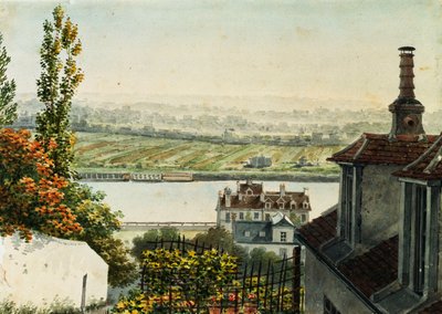 Een uitzicht op de rivier de Seine vanaf de hoogten van Saint Cloud, 1791 door Francois Debret