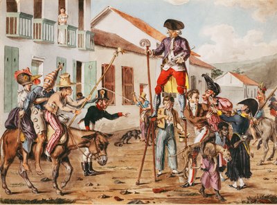Een carnavalscène door Francois Desire Roulin