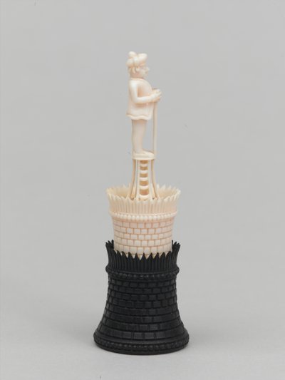 Zwarte toren, schaakstuk, India, circa 1820 door Francois Dubois