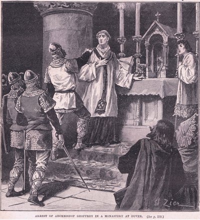 Arrestatie van aartsbisschop Geoffrey in een klooster in Dover AD 1191 door Francois Edouard Zier