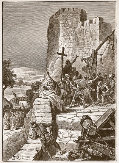 Processie van de Kruisvaarders rond de muren van Jeruzalem, illustratie uit 