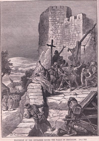 Processie van de kruisvaarders rond de muren van Jeruzalem AD 1097 door Francois Edouard Zier