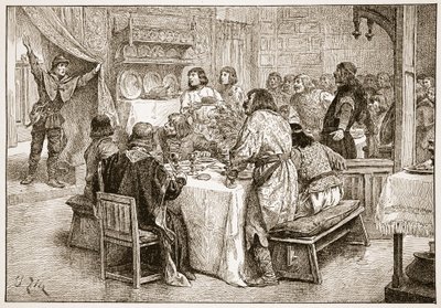 De boodschapper die Harold het nieuws brengt van de landing van Willem, illustratie uit 