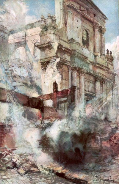 Kathedraal van Arras in brand, Frankrijk, 6 juli 1915, 1926 door Francois Flameng