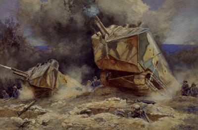 Aanval op infanterie en tanks in Saint Chamond, juli 1918 door Francois Flameng