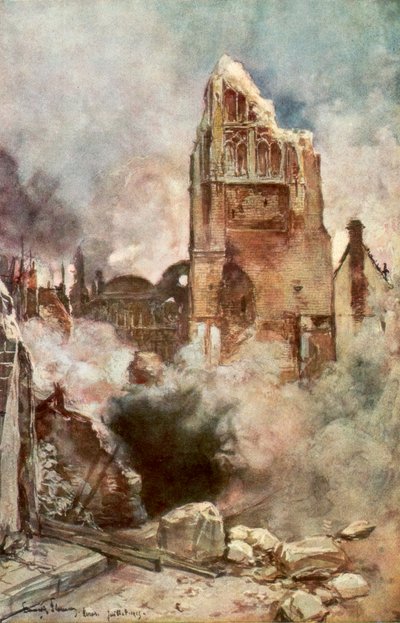 Bombardement van de Belfort, Arras, Frankrijk, juli 1915 door Francois Flameng