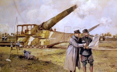 Zware artillerie op de spoorweg, oktober 1916 door Francois Flameng