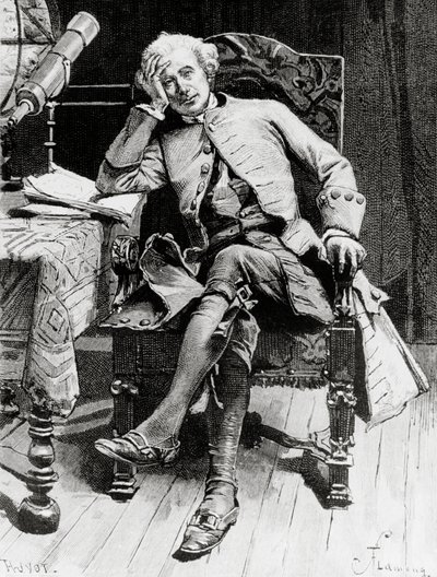 Portret van Guy Mannering, hoofdpersoon van Guy Mannering of Astrologer, roman door Walter Scott (1771-1832), gravure naar tekening door Francois Flameng (1856-1923), uit Parijse editie door Francois Flameng