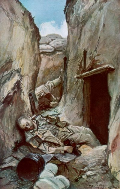 De veroverde loopgraven van Perthes, Champagne, Frankrijk, oktober 1915, 1926 door Francois Flameng