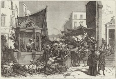 Een straat in Napels (gravure) door Francois Fortune Antoine (after) Ferogio