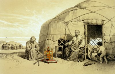 Kalmukken met een gebedsmolen, Siberië, illustratie uit 