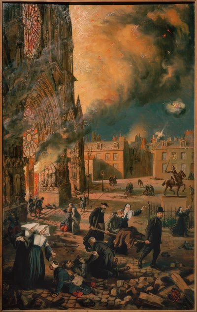 Kathedraal in Reims in Vlammen door Francois Fournier Sarloveze
