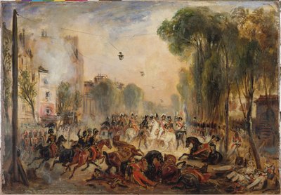 De aanslag van Fieschi, boulevard du Temple, 28 juli door Francois Gabriel Guillaume Lepaulle
