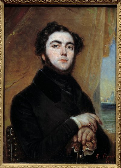 Portret van Eugene Sue (1804-1857) romanschrijver. Schilderij door Francois Gabriel Lepaulle (1836) door Francois Gabriel Guillaume Lepaulle