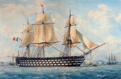 Het schip Montebello, door Francois Roux, aquarel, Frankrijk door Francois Geoffroy Roux