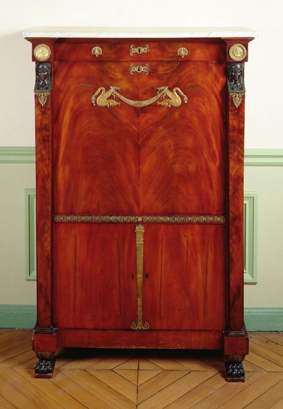 Schrijftafel met deksel (goud, mahonie, marmer & brons) door Francois H. G. attr. to Jacob Desmalter
