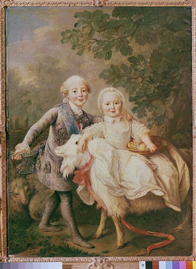 Karel van Frankrijk (1757-1836) graaf van Artois en zijn zus Clothilde (1759-1802) 1763-64 door Francois Hubert Drouais