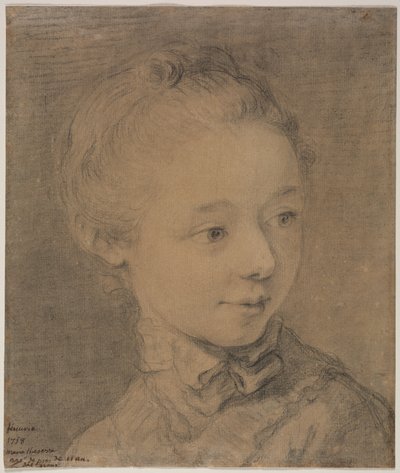 Hoofd van een jong meisje dat naar rechts draait, 1758 door Francois Hubert Drouais