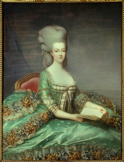 Portret van Marie Antoinette (1755-1793), Koningin van Frankrijk (gegeven door de koningin aan haar biechtvader in 1781) door Francois Hubert Drouais