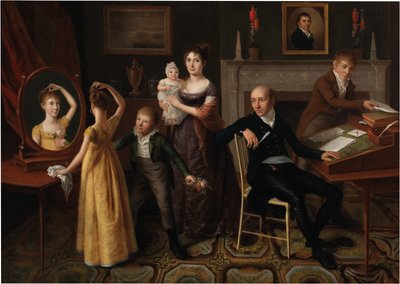 Familiegroep in een New Yorks Interieur door Francois Joseph Bourgoin